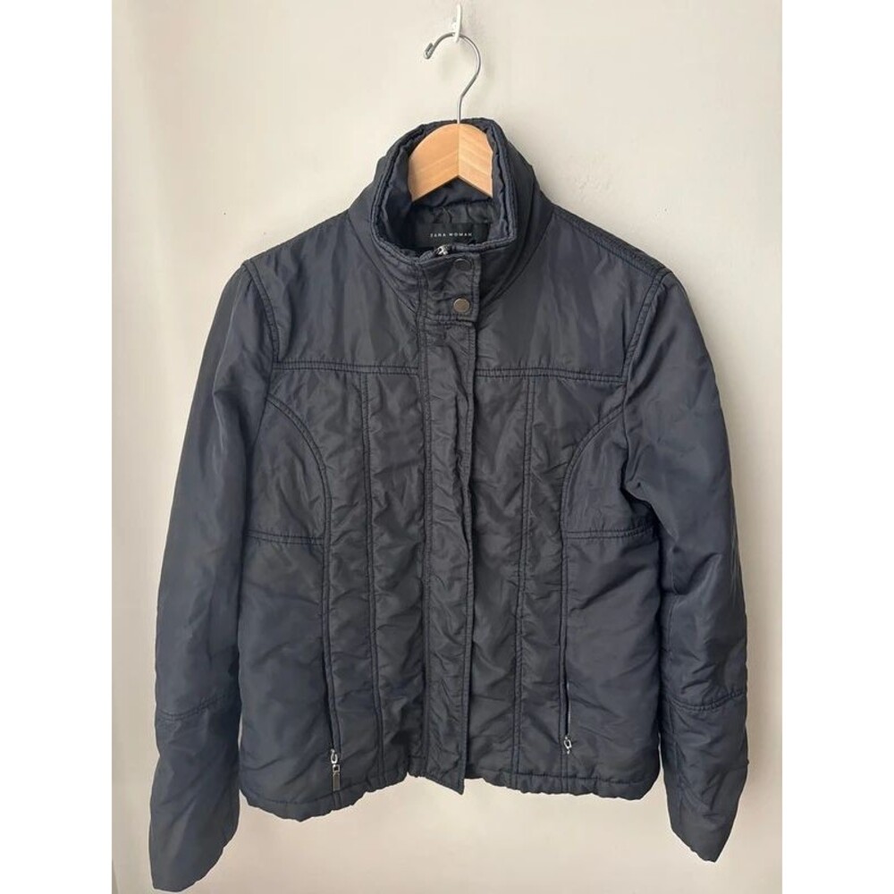 Zara Woman Black Lightweight Moto Puffer Jacket Large